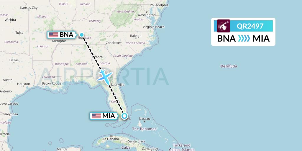 QR2497 Qatar Airways Flight Map: Nashville to Miami