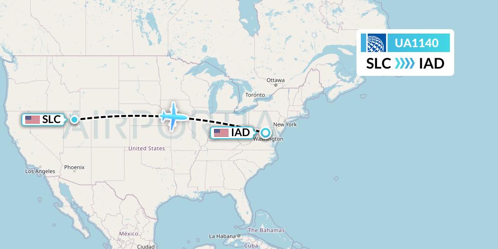 UA1140 United Airlines Flight Map: Salt Lake City to Washington