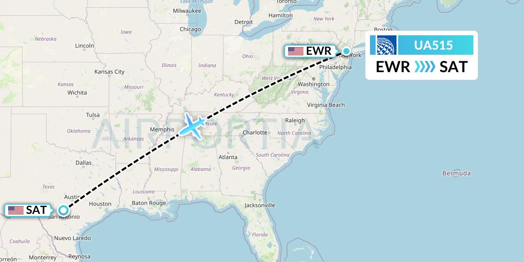 UA515 United Airlines Flight Map: New York to San Antonio
