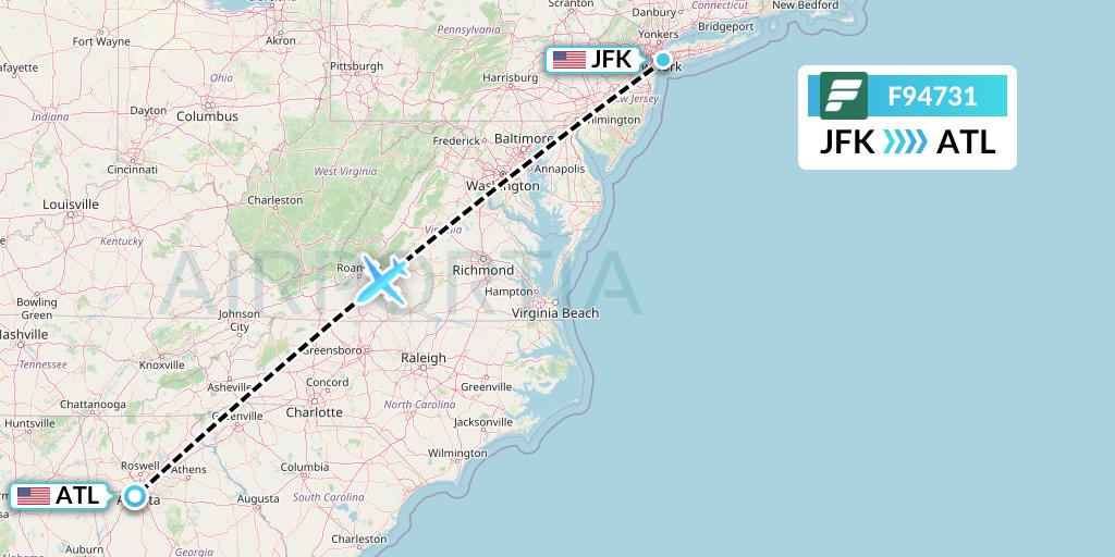 F94731 Frontier Airlines Flight Map: New York to Atlanta