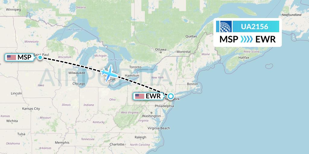 UA2156 United Airlines Flight Map: Minneapolis to New York