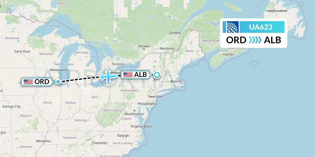 UA623 United Airlines Flight Map: Chicago to Albany