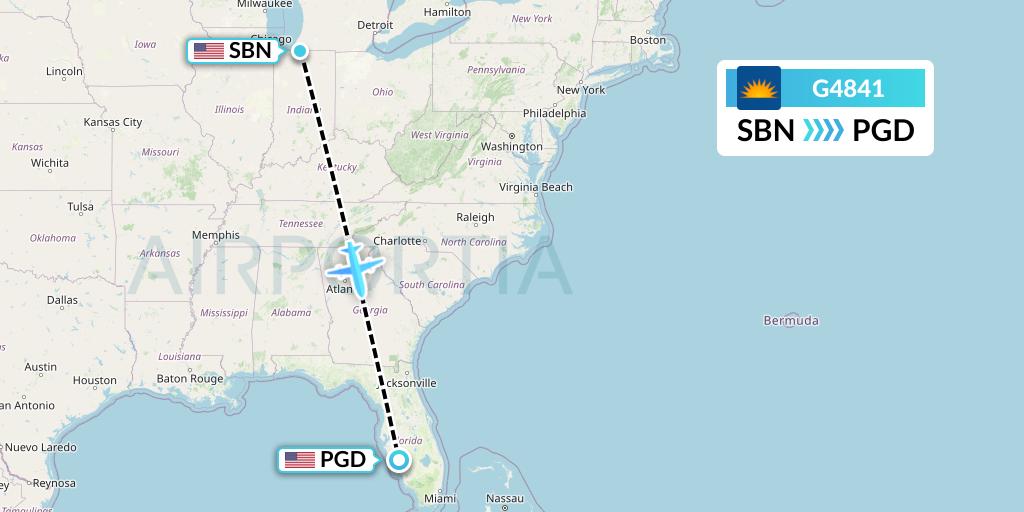 G4841 Allegiant Air Flight Map: South Bend to Punta Gorda