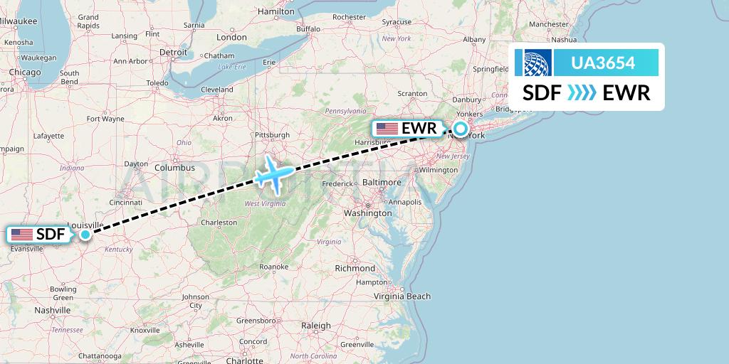 UA3654 United Airlines Flight Map: Louisville to New York