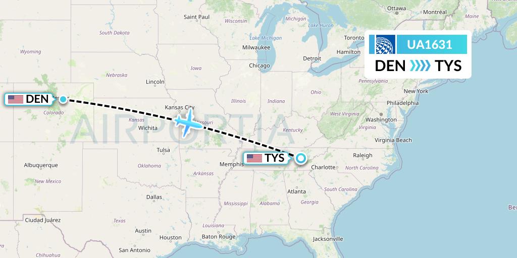 UA1631 United Airlines Flight Map: Denver to Knoxville