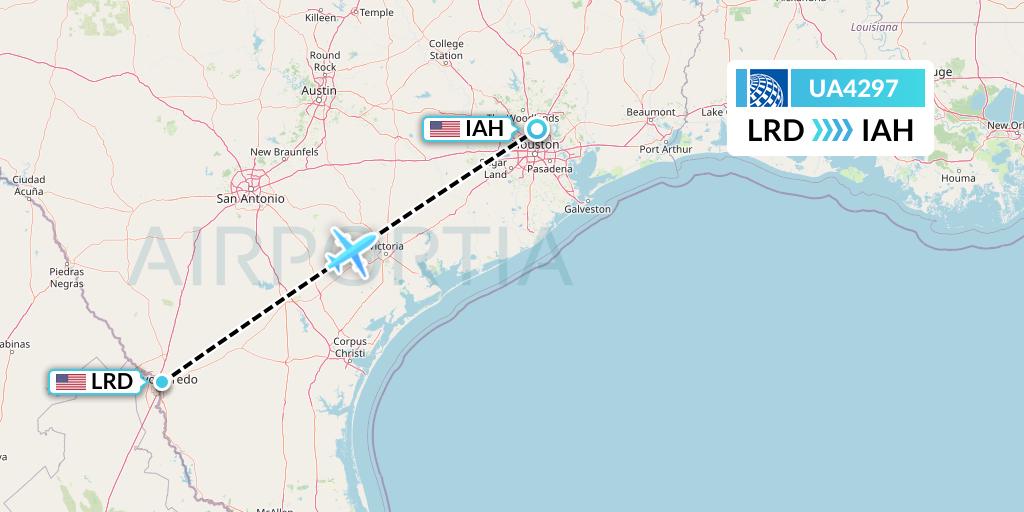 UA4297 United Airlines Flight Map: Laredo to Houston