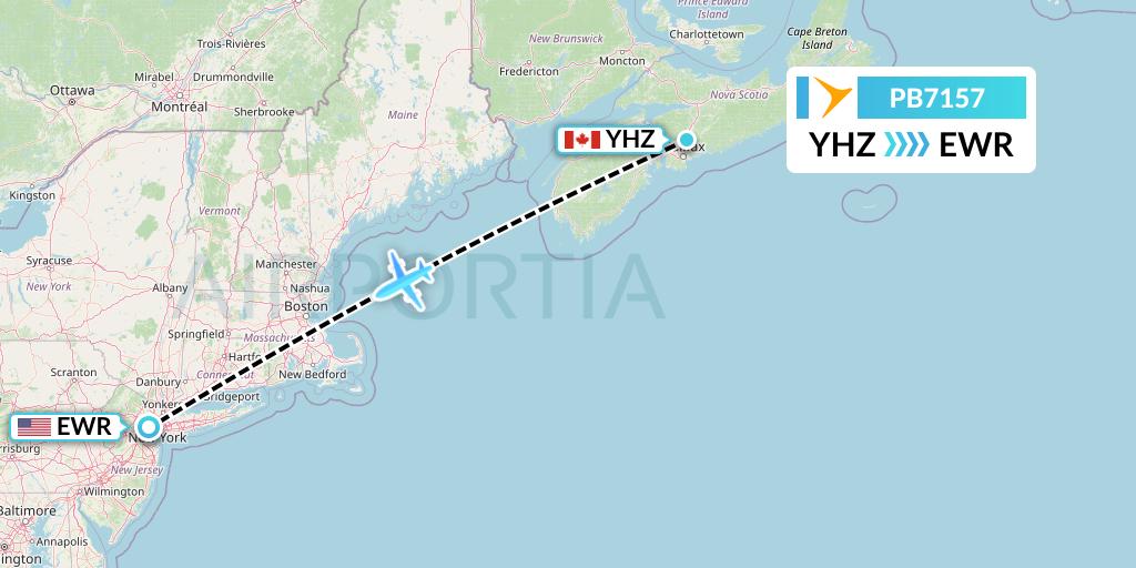 PB7157 PAL Airlines Flight Map: Halifax to New York