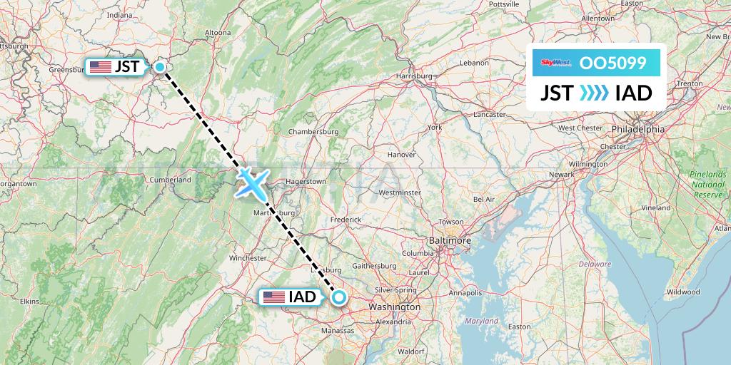 OO5099 SkyWest Airlines Flight Map: Johnstown to Washington