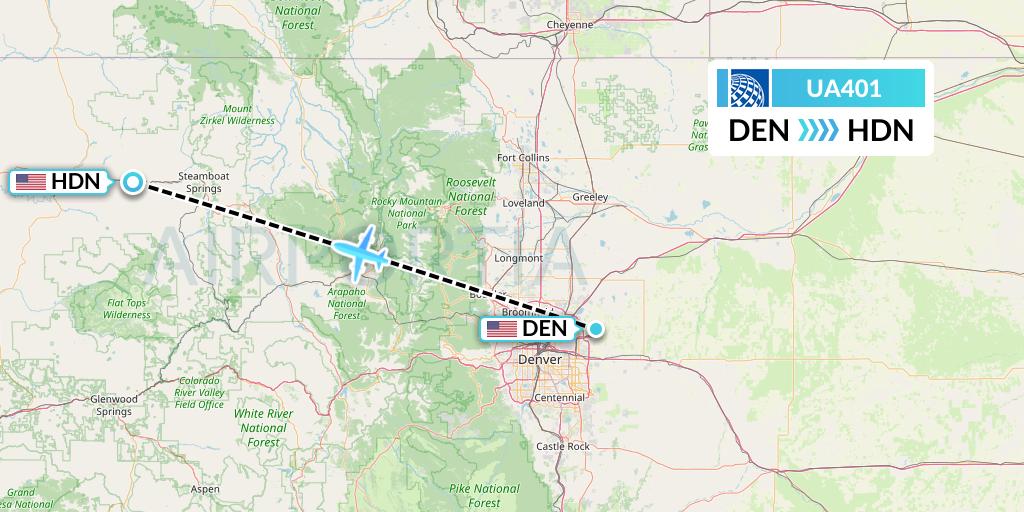 UA401 United Airlines Flight Map: Denver to Hayden