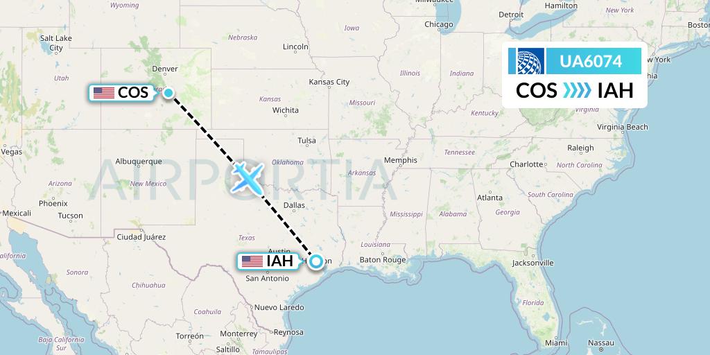 UA6074 United Airlines Flight Map: Colorado Springs to Houston