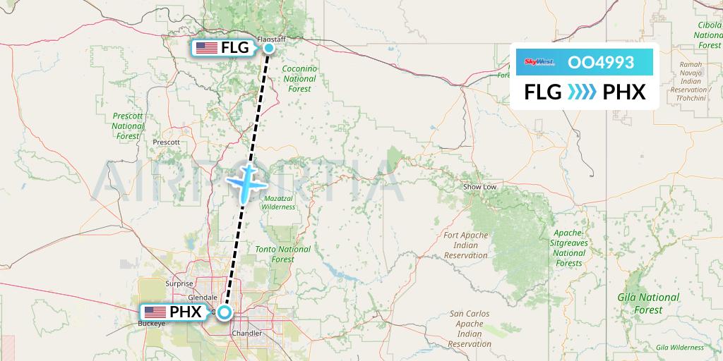 OO4993 SkyWest Airlines Flight Map: Flagstaff to Phoenix