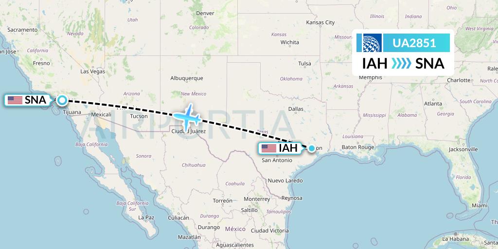 UA2851 United Airlines Flight Map: Houston to Orange County