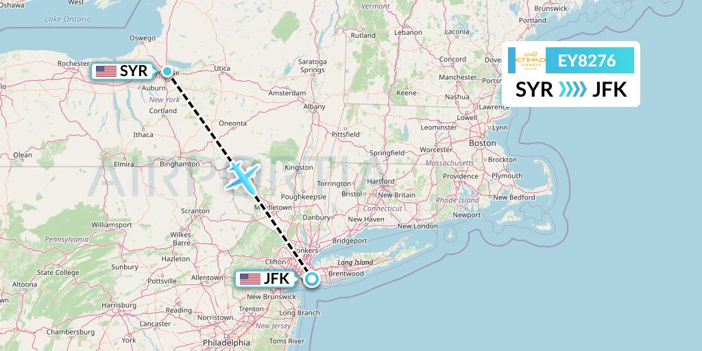 EY8276 Etihad Airways Flight Map: Syracuse to New York