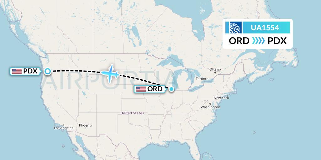 UA1554 United Airlines Flight Map: Chicago to Portland