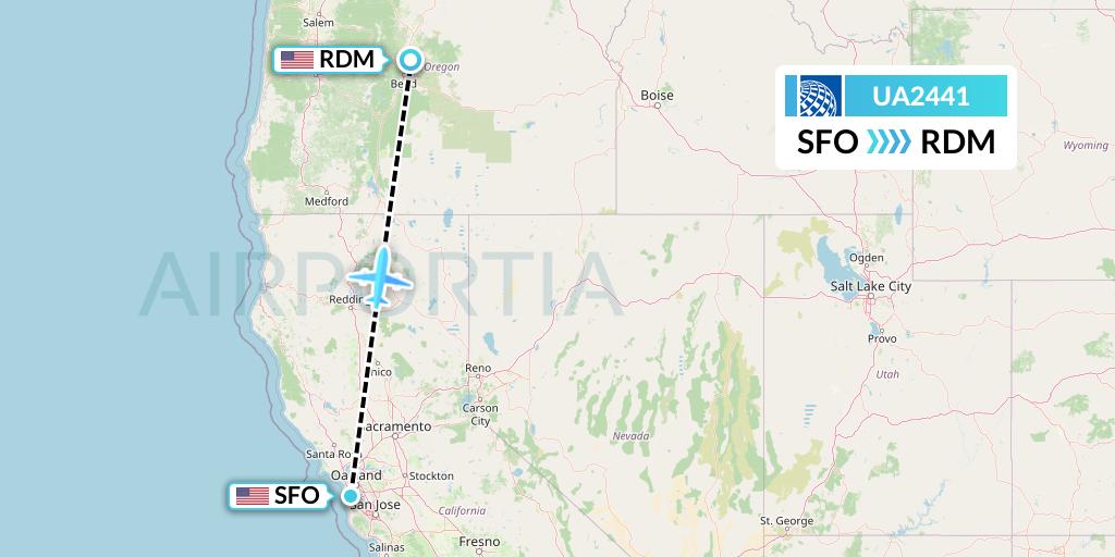 UA2441 United Airlines Flight Map: San Francisco to Redmond
