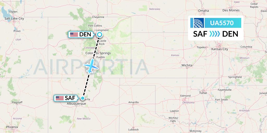 UA5570 United Airlines Flight Map: Santa Fe to Denver