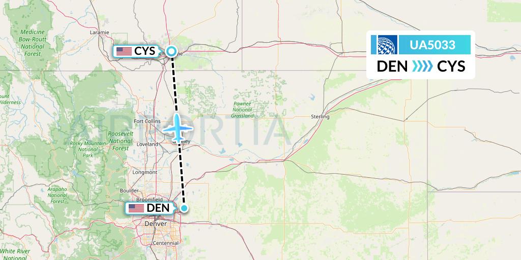 UA5033 United Airlines Flight Map: Denver to Cheyenne