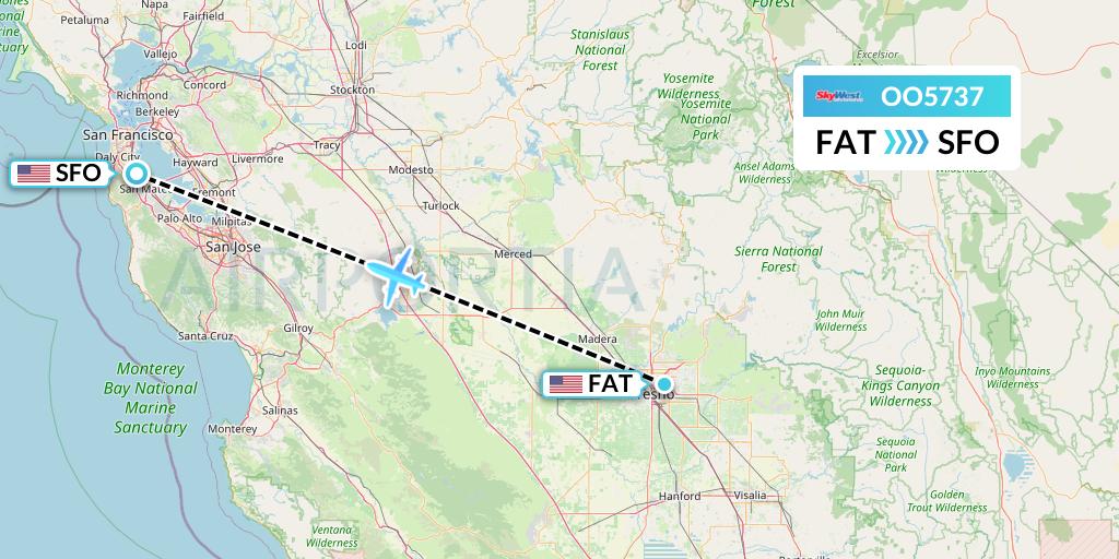 OO5737 SkyWest Airlines Flight Map: Fresno to San Francisco