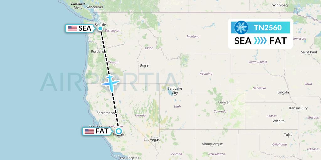 TN2560 Air Tahiti Nui Flight Map: Seattle to Fresno