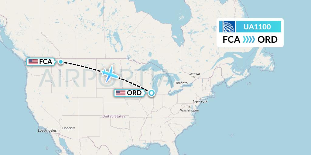 UA1100 United Airlines Flight Map: Kalispell to Chicago