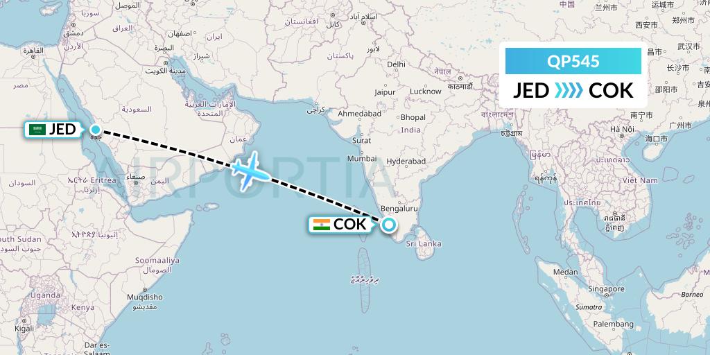 QP545 Akasa Air Flight Map: Jeddah to Cochin