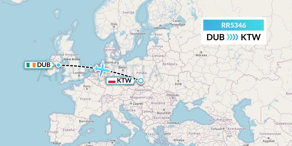 RR5346 Royal Air Force Flight Map: Dublin to Katowice