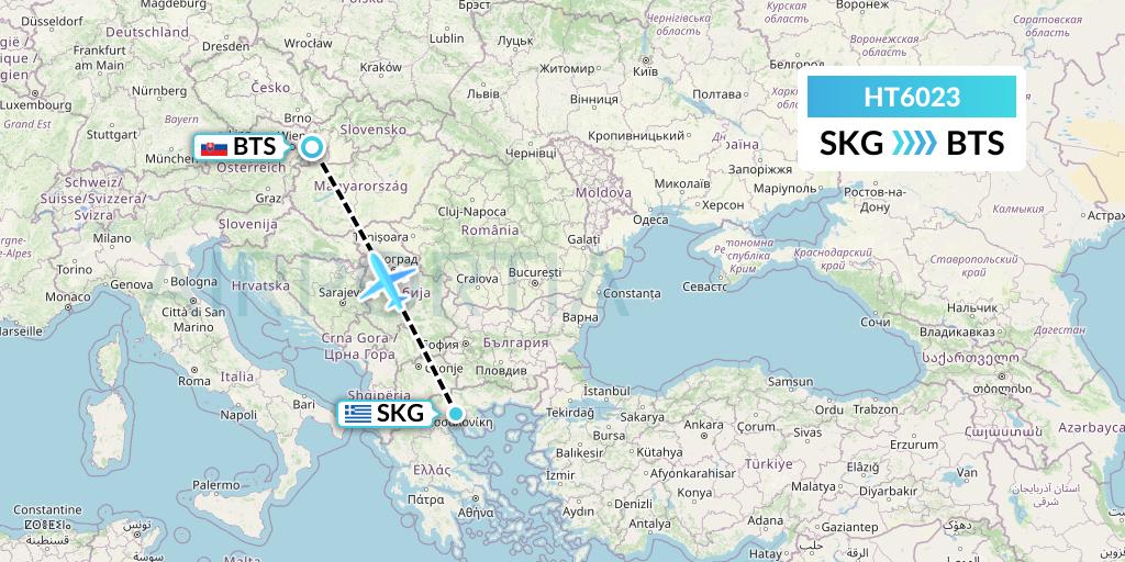HT6023 Ningxia Cargo Airlines CO.,LTD Flight Map: Thessaloniki to Bratislava