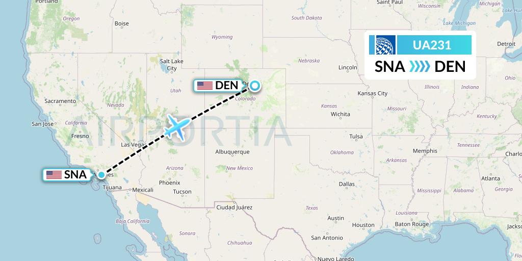 UA231 United Airlines Flight Map: Orange County to Denver