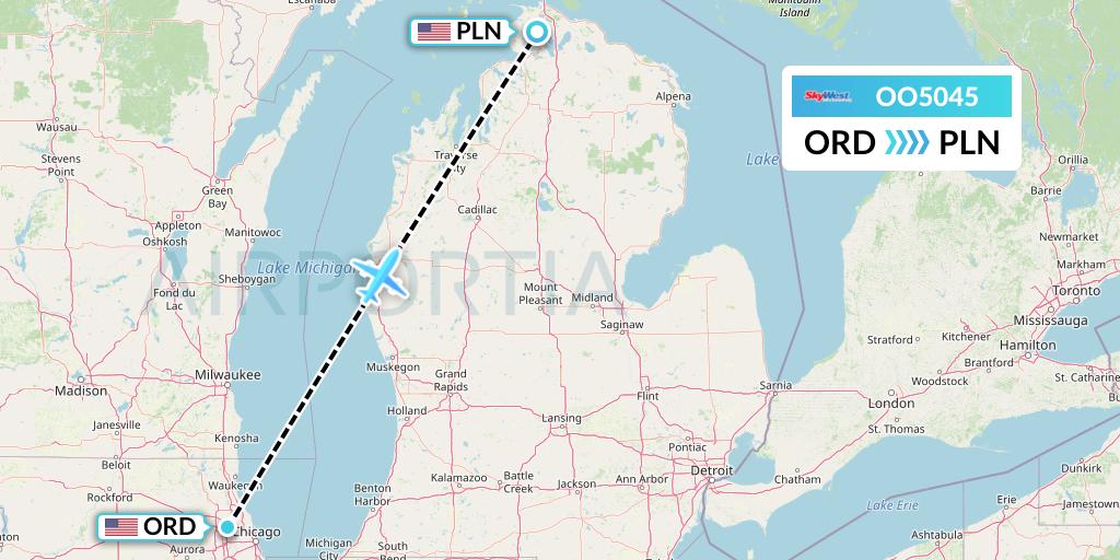 OO5045 SkyWest Airlines Flight Map: Chicago to Pellston