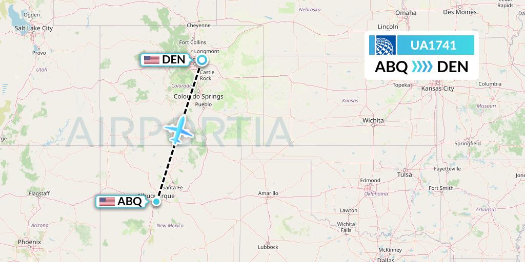 UA1741 United Airlines Flight Map: Albuquerque to Denver