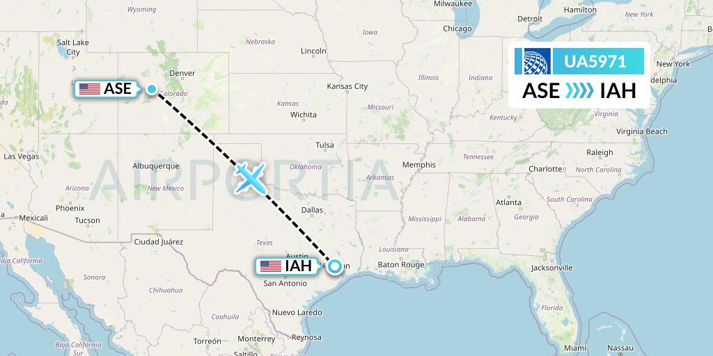 UA5971 United Airlines Flight Map: Aspen to Houston