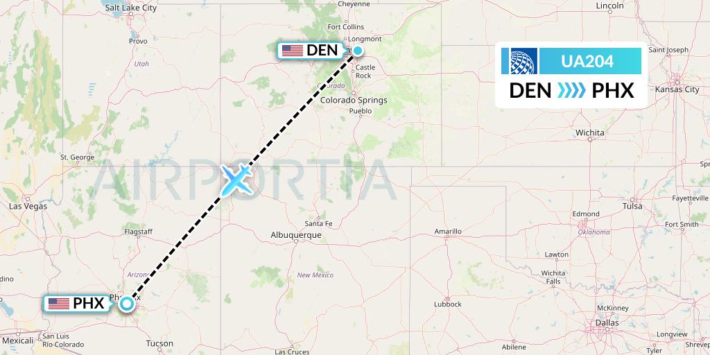 UA204 United Airlines Flight Map: Denver to Phoenix