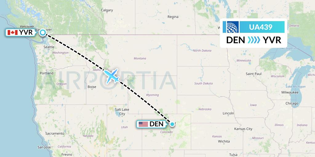 UA439 United Airlines Flight Map: Denver to Vancouver