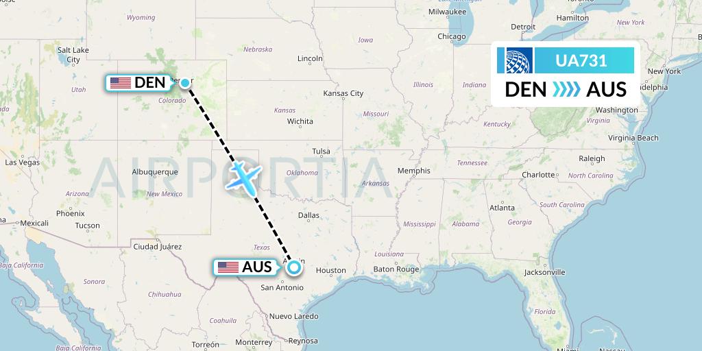 UA731 United Airlines Flight Map: Denver to Austin