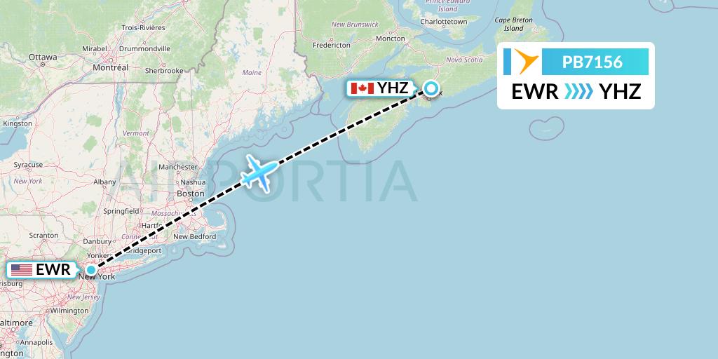PB7156 PAL Airlines Flight Map: New York to Halifax