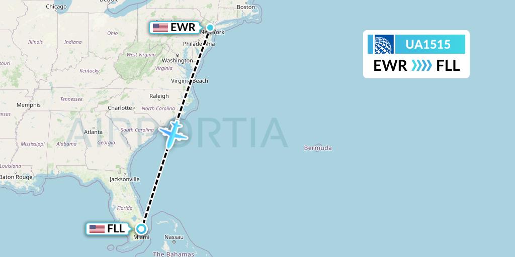 UA1515 United Airlines Flight Map: New York to Fort Lauderdale