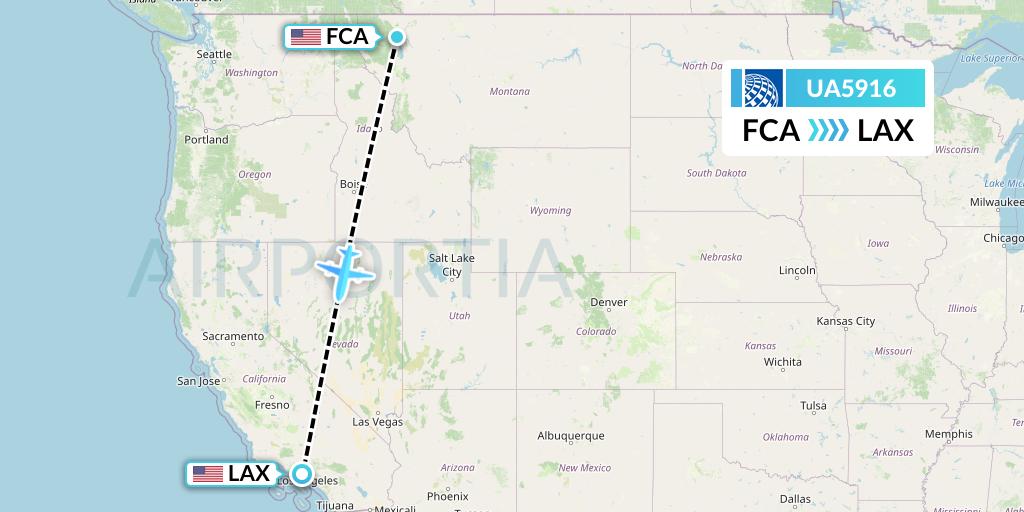 UA5916 United Airlines Flight Map: Kalispell to Los Angeles