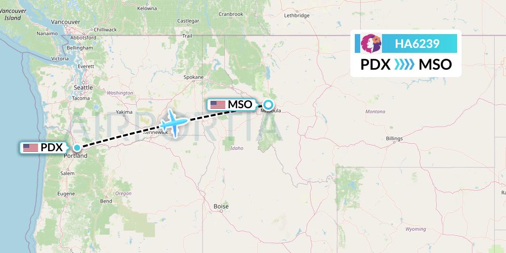 HA6239 Hawaiian Airlines Flight Map: Portland to Missoula