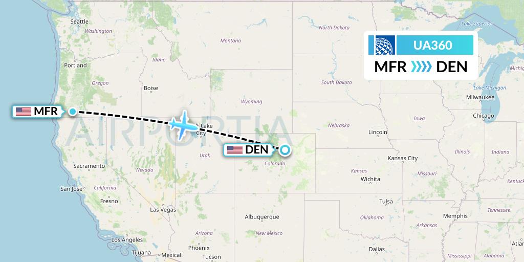 UA360 United Airlines Flight Map: Medford to Denver