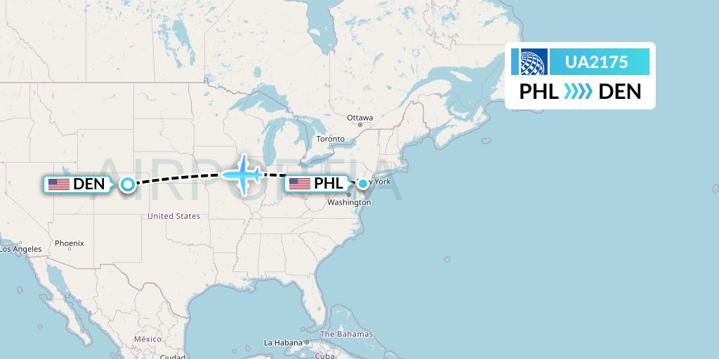 UA2175 United Airlines Flight Map: Philadelphia to Denver