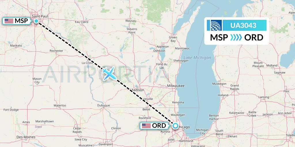 UA3043 United Airlines Flight Map: Minneapolis to Chicago