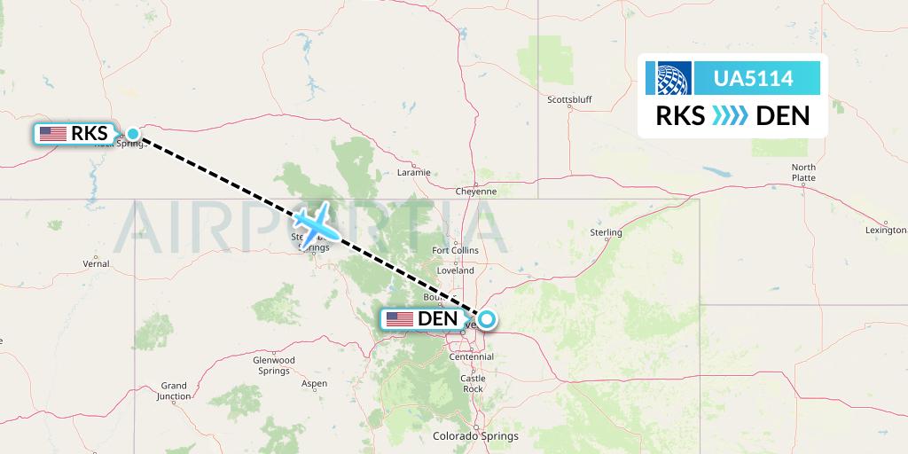 UA5114 United Airlines Flight Map: Rock Springs to Denver
