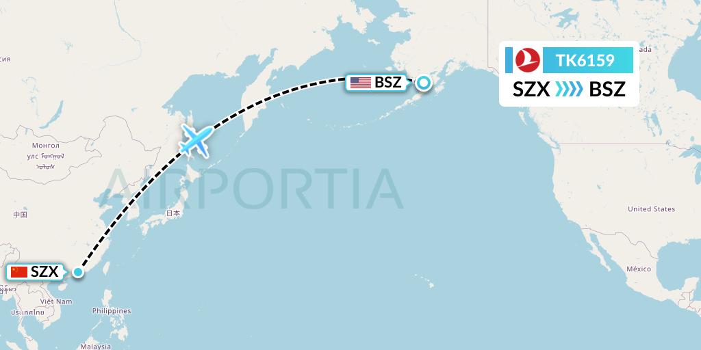 TK6159 Turkish Airlines Flight Map: Shenzhen to Egegik