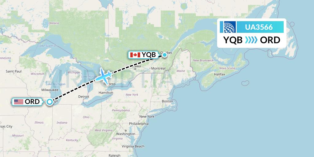 UA3566 United Airlines Flight Map: Quebec to Chicago