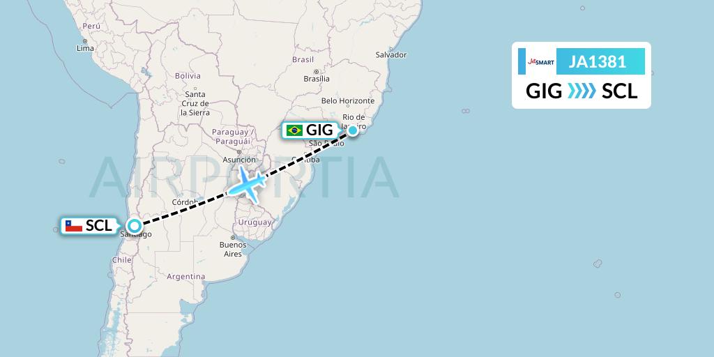 JA1381 JetSMART Flight Map: Rio de Janeiro to Santiago