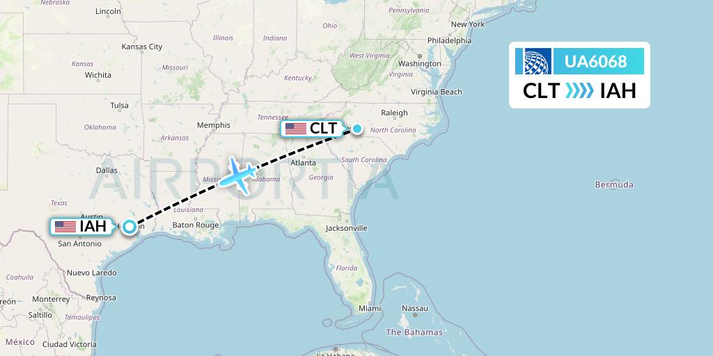 UA6068 United Airlines Flight Map: Charlotte to Houston