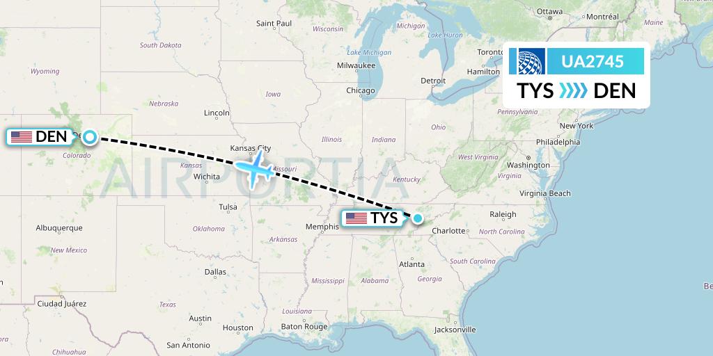 UA2745 United Airlines Flight Map: Knoxville to Denver