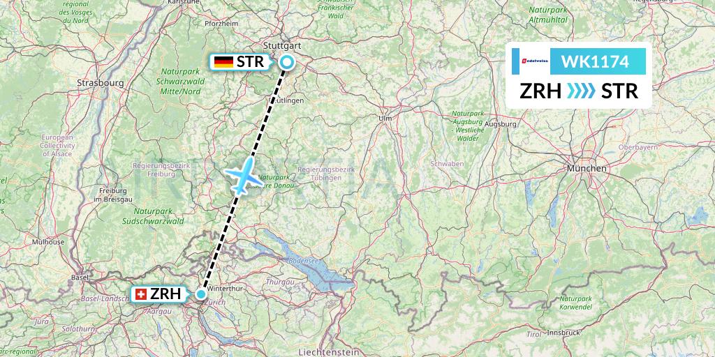 WK1174 Edelweiss Air Flight Map: Zurich to Stuttgart