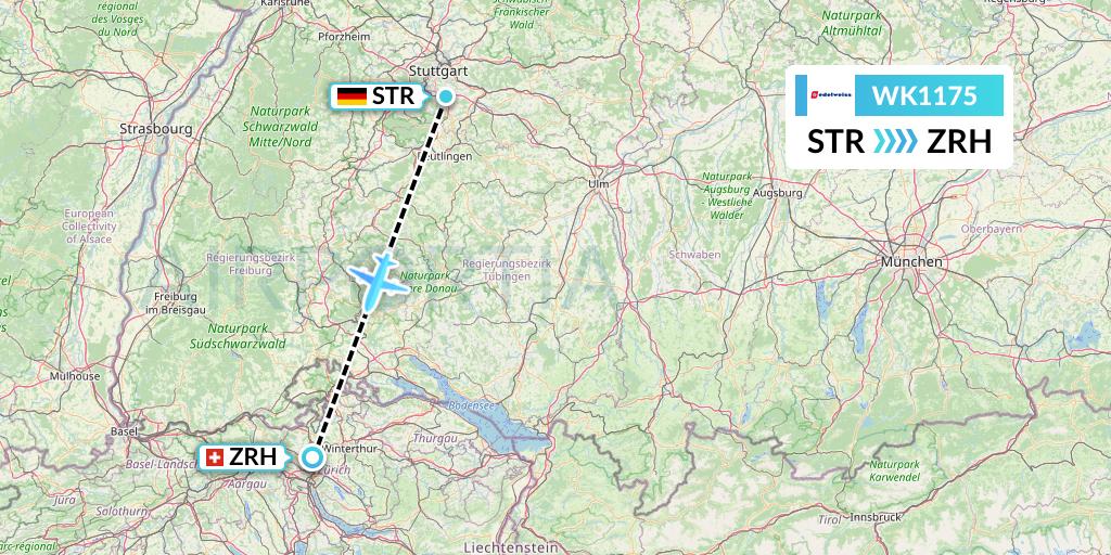 WK1175 Edelweiss Air Flight Map: Stuttgart to Zurich