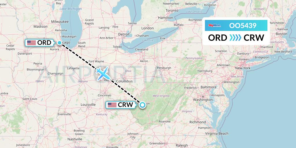 OO5439 SkyWest Airlines Flight Map: Chicago to Charleston